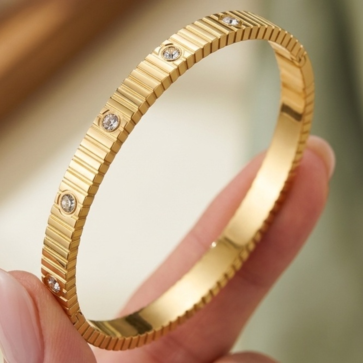 Golden Bangle With Diamond Accents