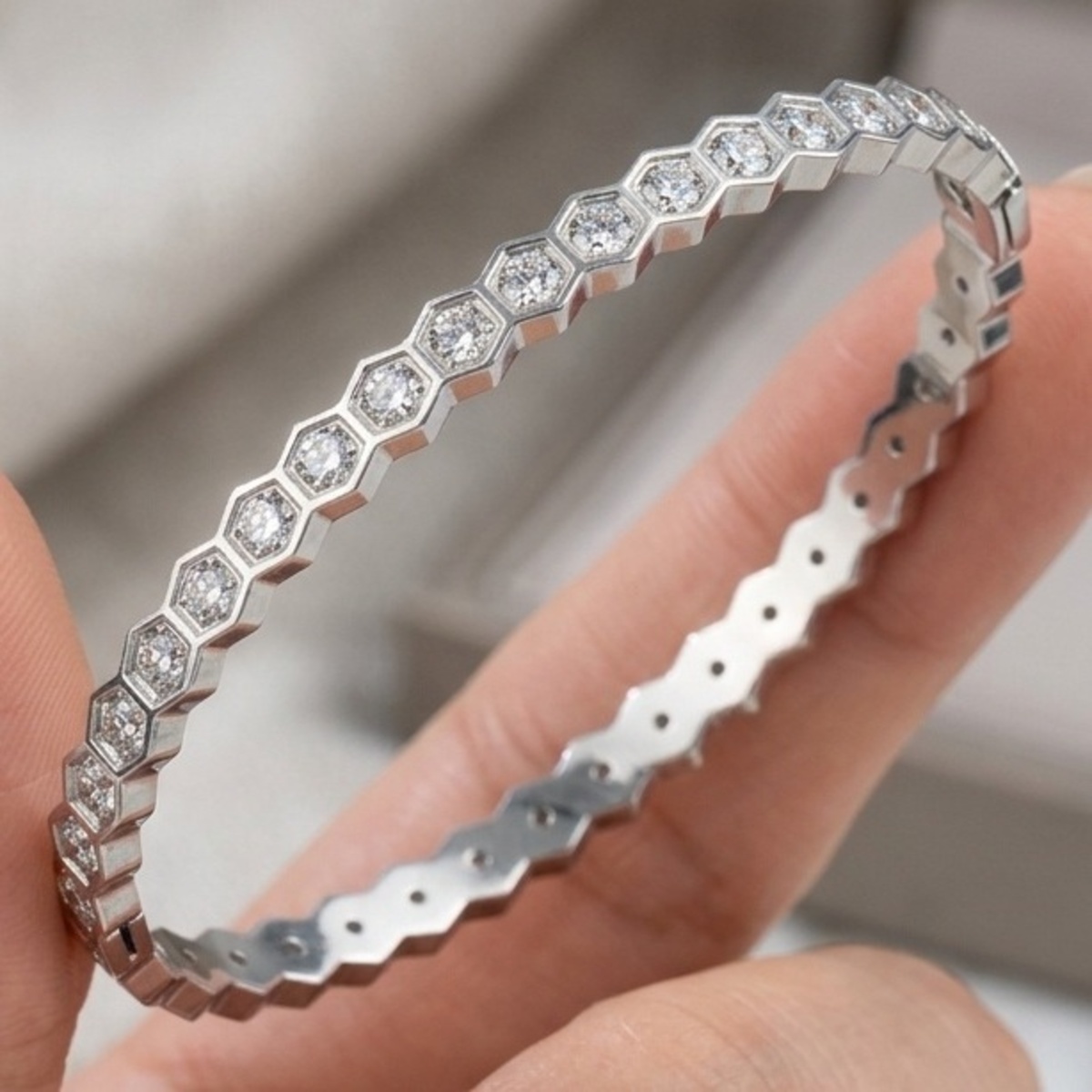 Hexagonal Diamond-Patterned Bangle