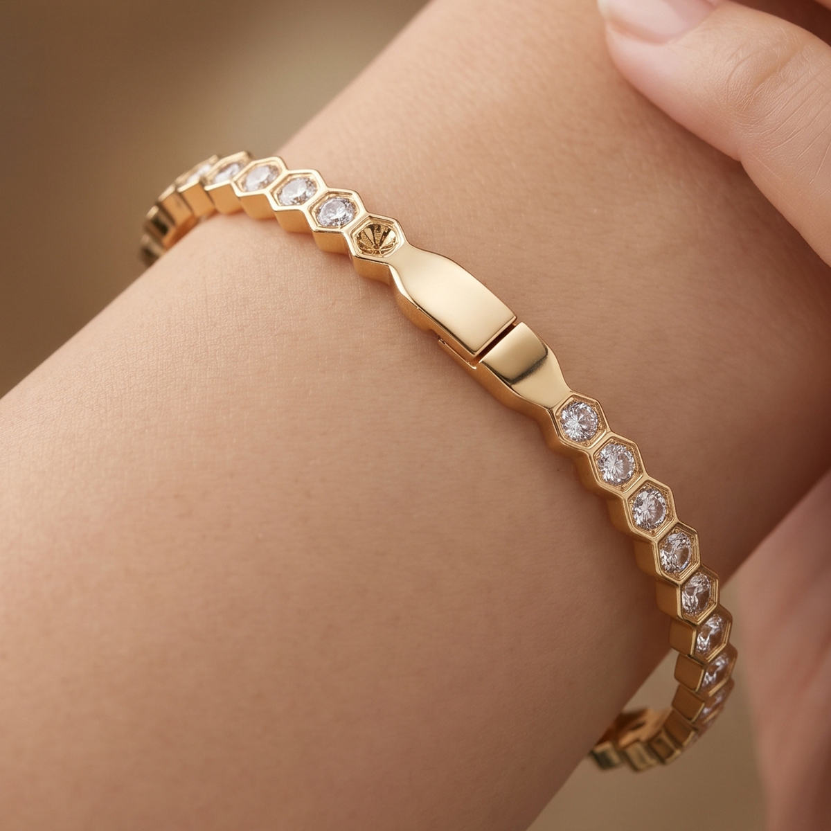Hexagonal Diamond-Studded Bangle