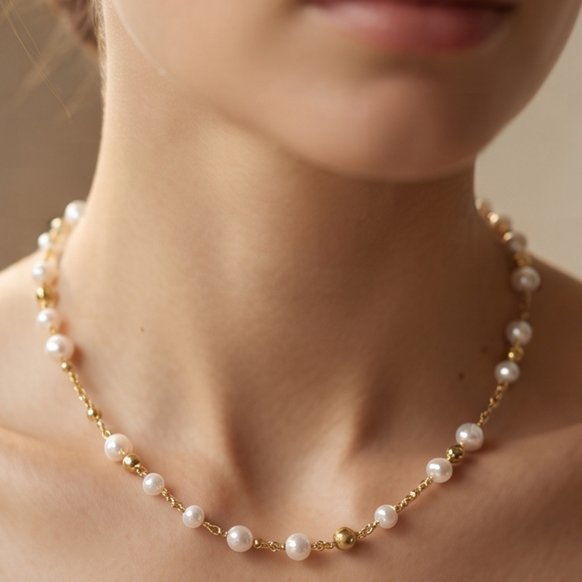 Pearl and Golden Bead Necklace