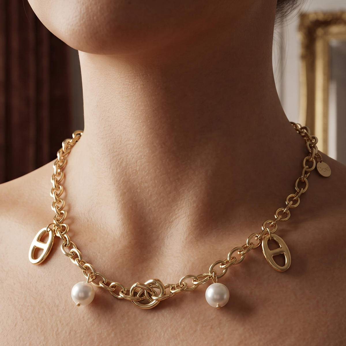 Golden Chain Necklace with Pearls