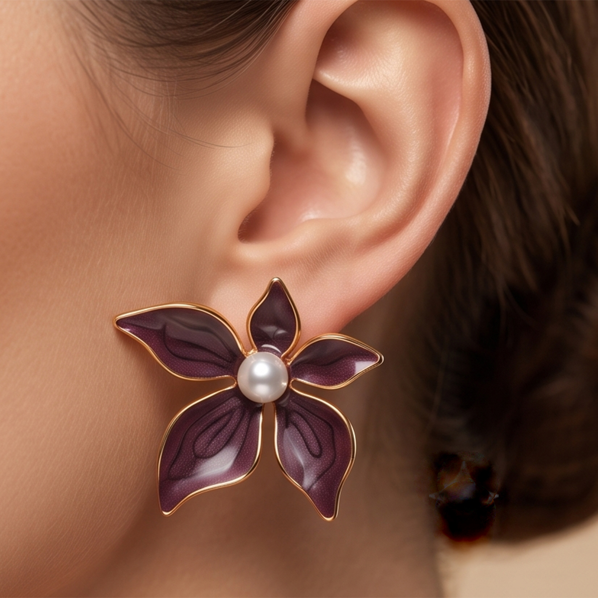 Ladies Floral Pearl Accent Earrings