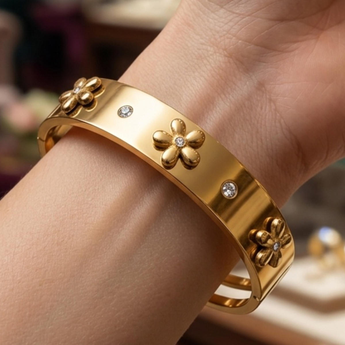 Golden Floral Design Ladies Bangle