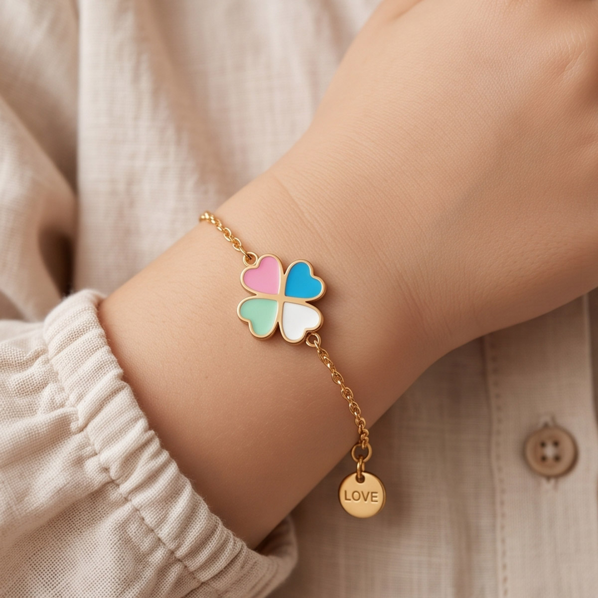 Kids Bracelet With Heart Clover Charm