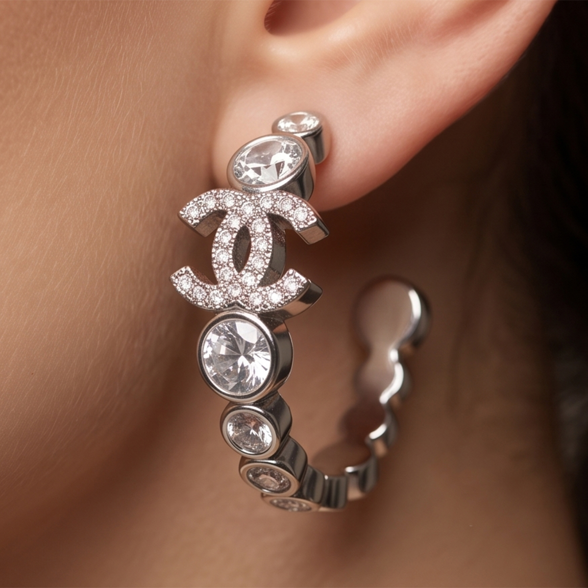 Chanel Hoop Earrings Crystal