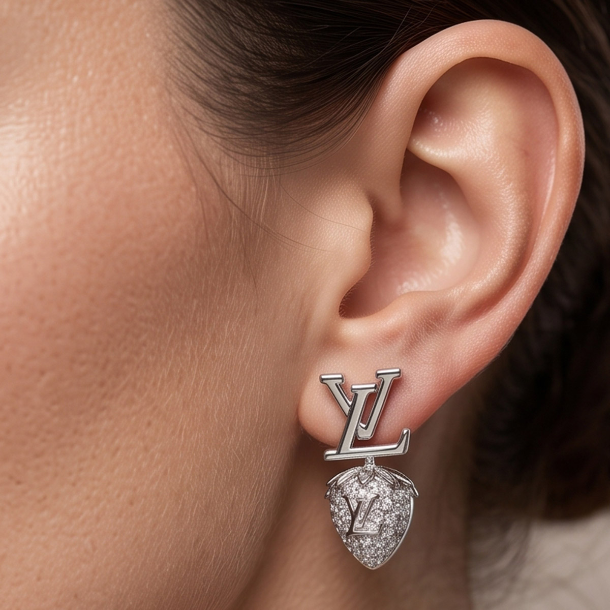 LV Logo Earrings Silver Strawberry