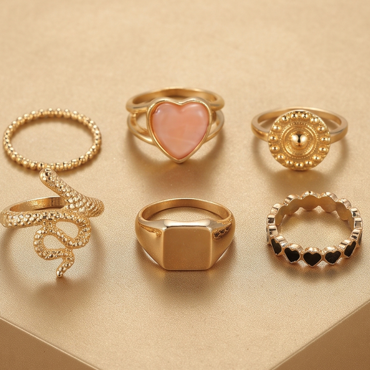 5-Piece Boho-Chic Golden Ring Stacking Set