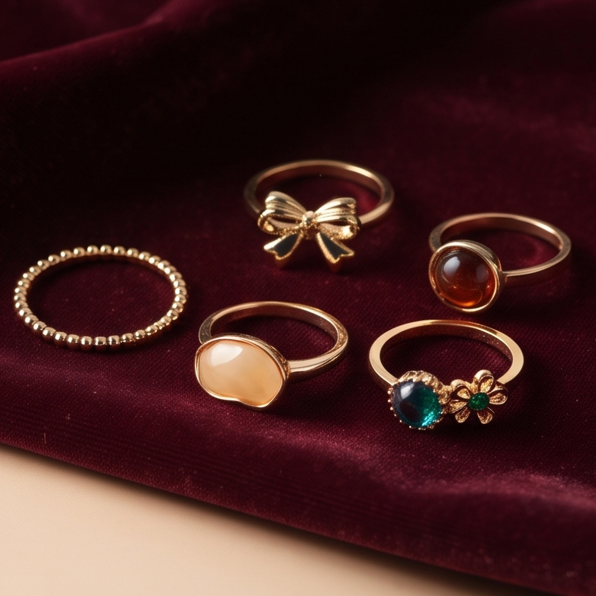 Gold-Tone Fashion Ring Stack Set