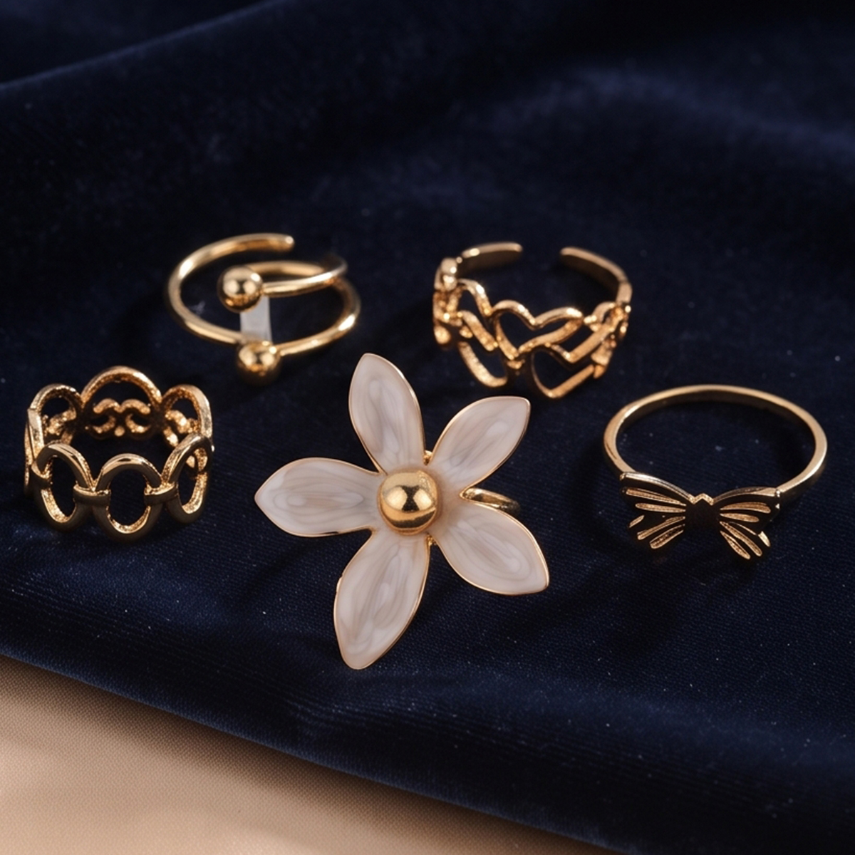 Statement Gold Cocktail Ring with Large Enameled White Flower