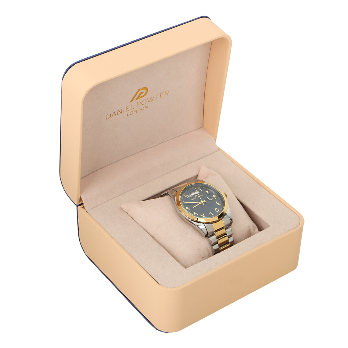 Daniel Powter Women's Luxury Watch Gold Black Dial With Display Date & Two Tone Stainless Steel Strap W-1094