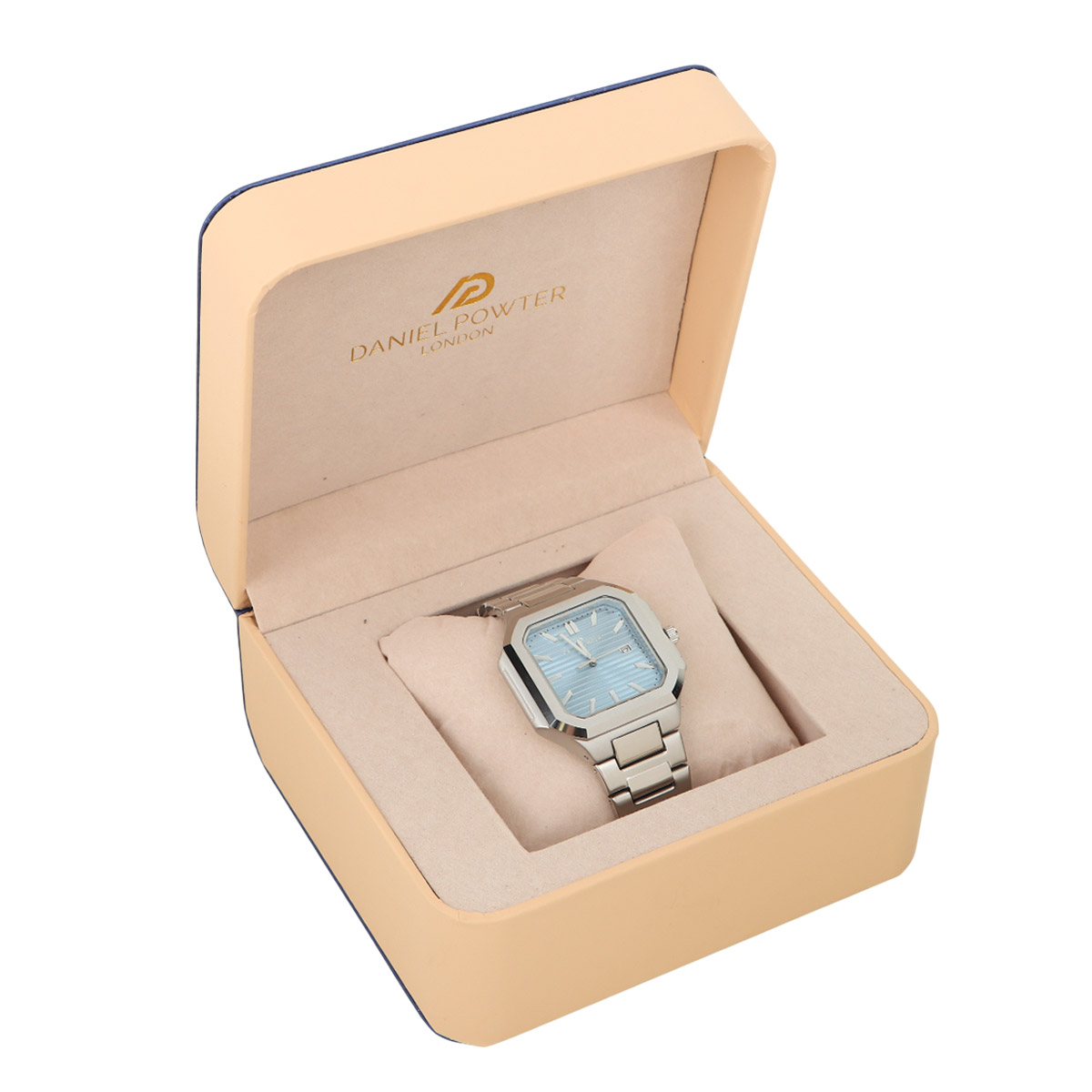 Daniel Powter Women's Luxury Watch Silver Blue Square Dial With Display Date & Stainless Steel Strap W-1095