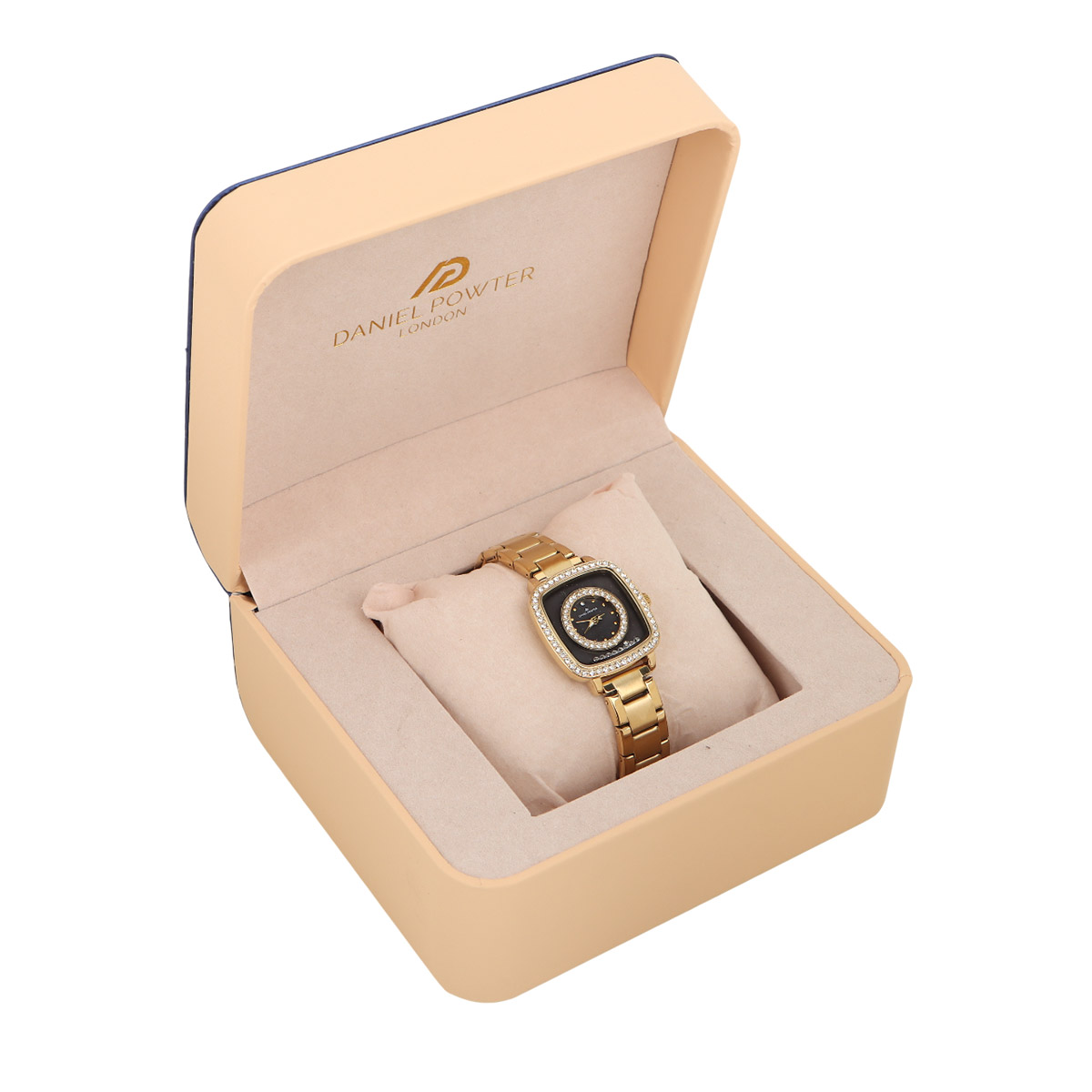Daniel Powter Women's Luxury Watch Crystal Gold Black Dial With Golden Stainless Steel Strap W-2081