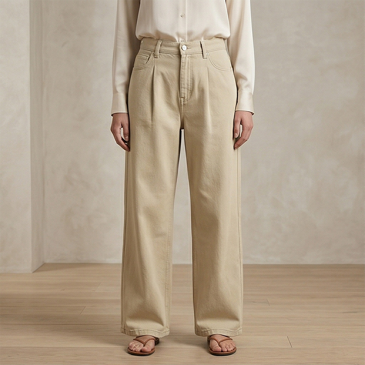 Ladies Jeans Straight Biege