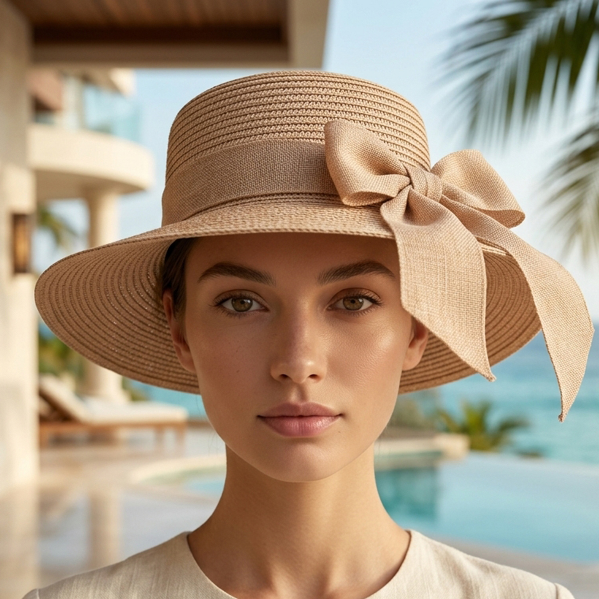Ladies Cap Round Beige Adjustable