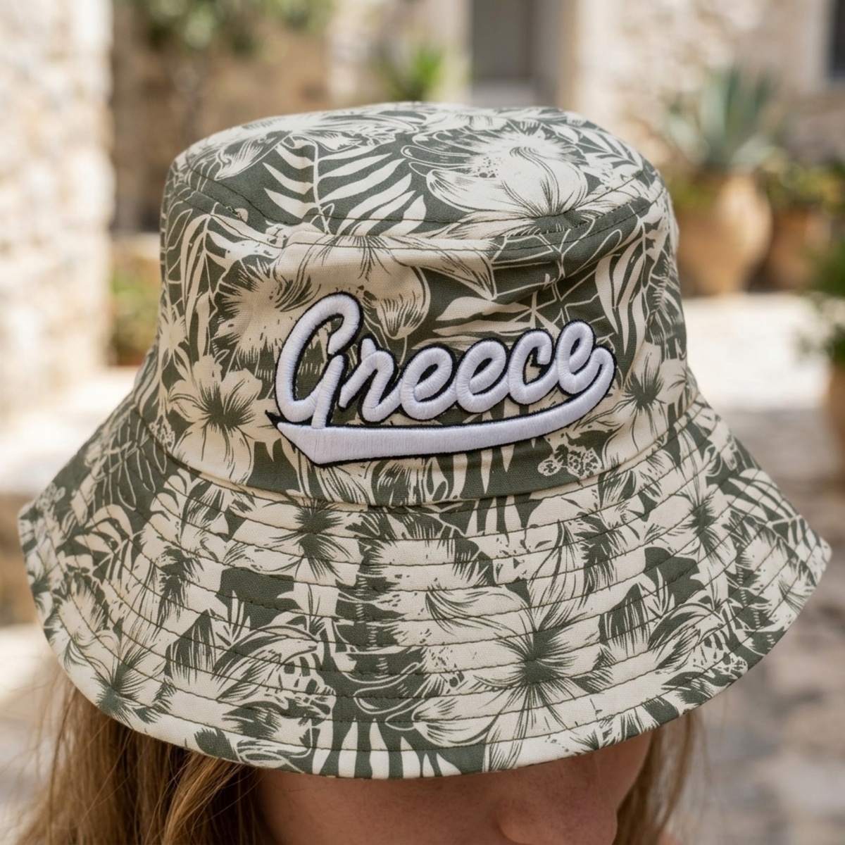 Embossed Printed Ladies Round Bucket Cap Free Size