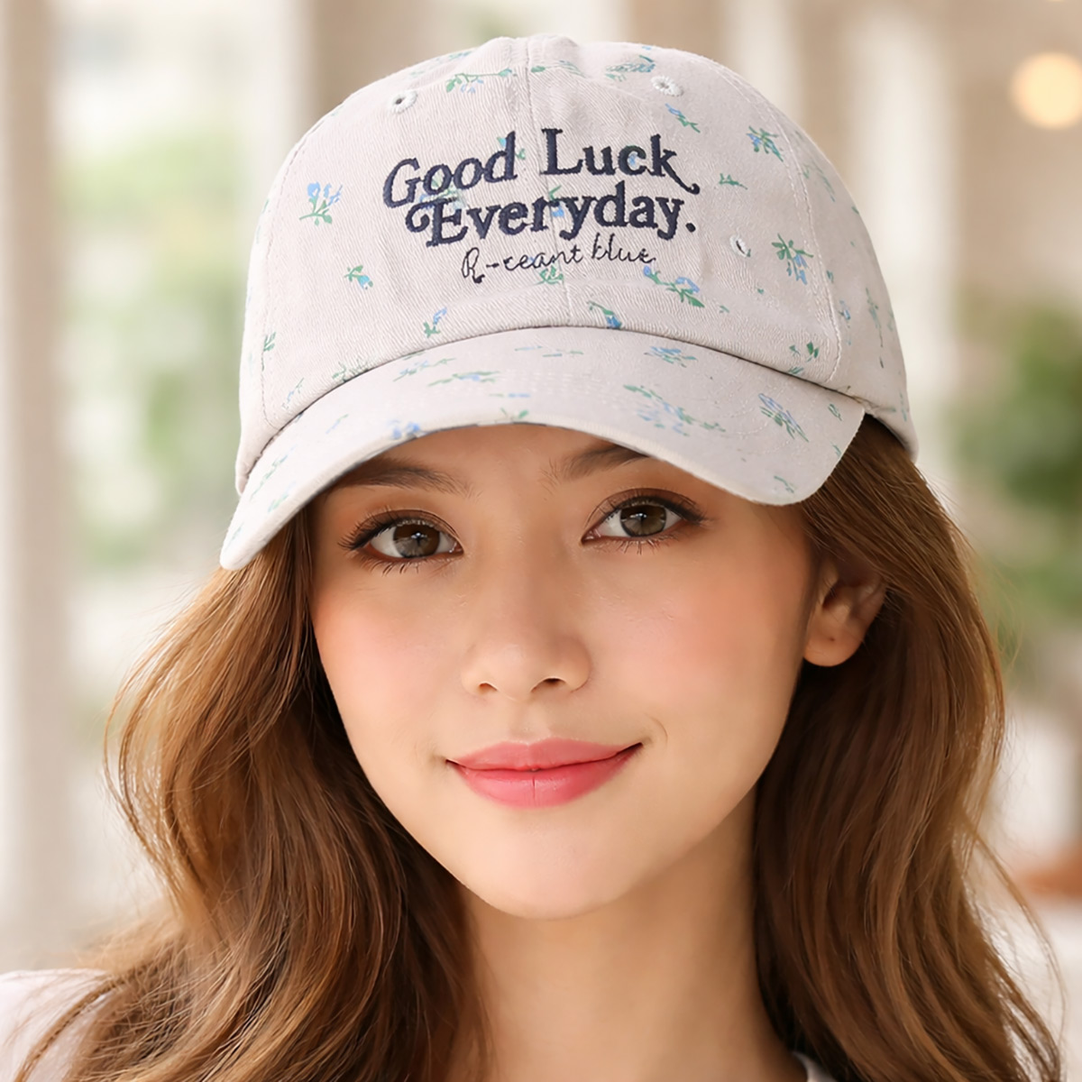 Floral Embroidered Baseball Cap "Good Luck Everyday"