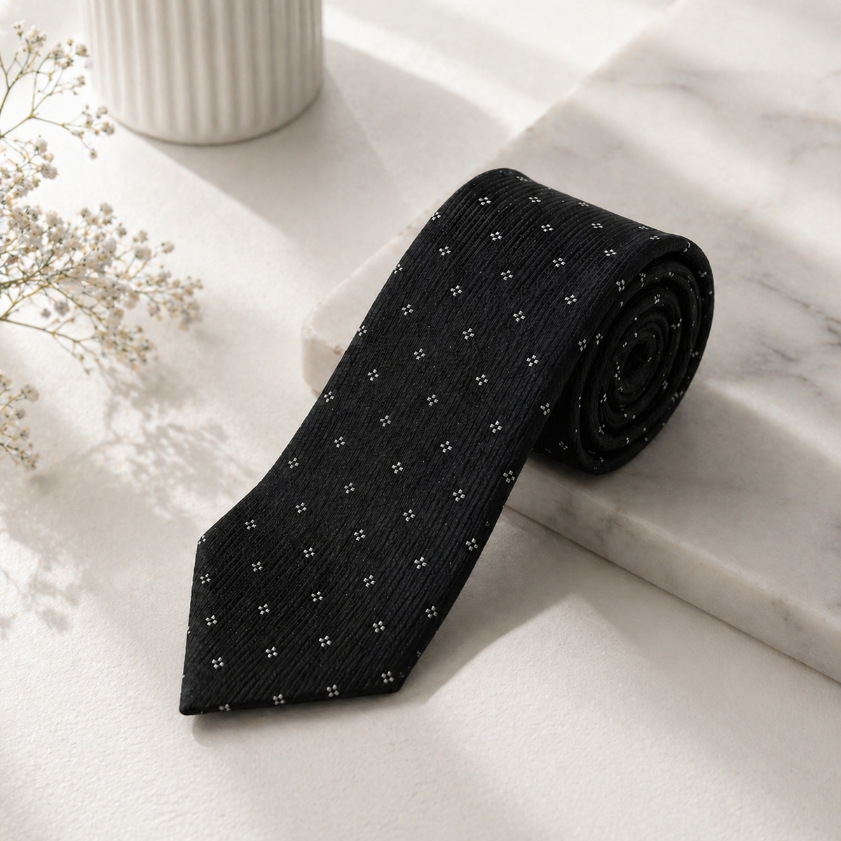 Men Slim Fit Tie 7cm Black Printed