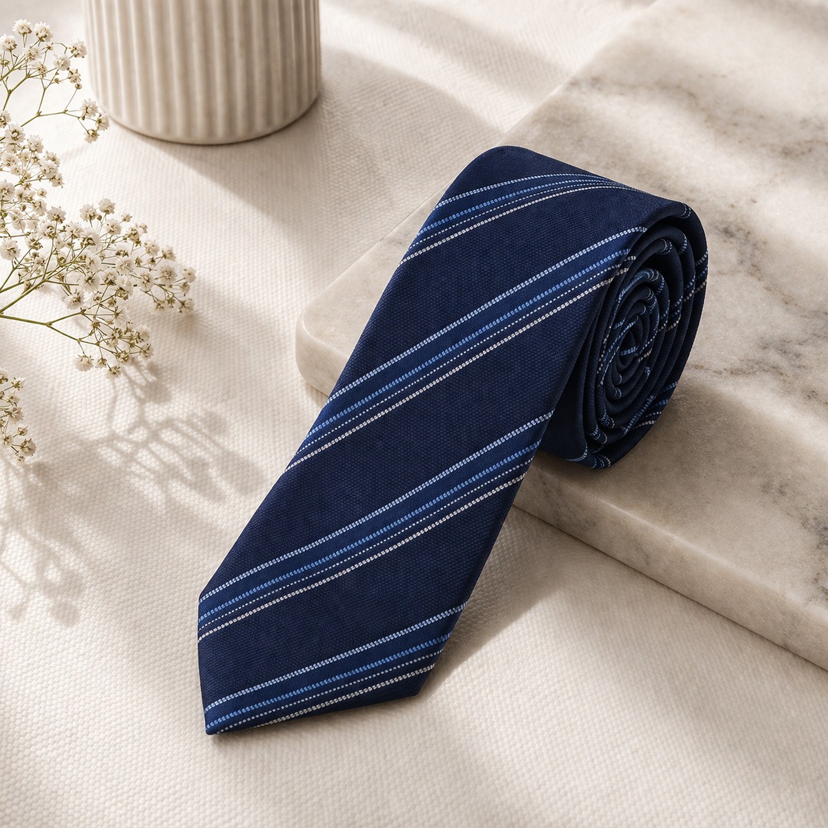 Men Slim Fit Tie 7cm Blue Printed