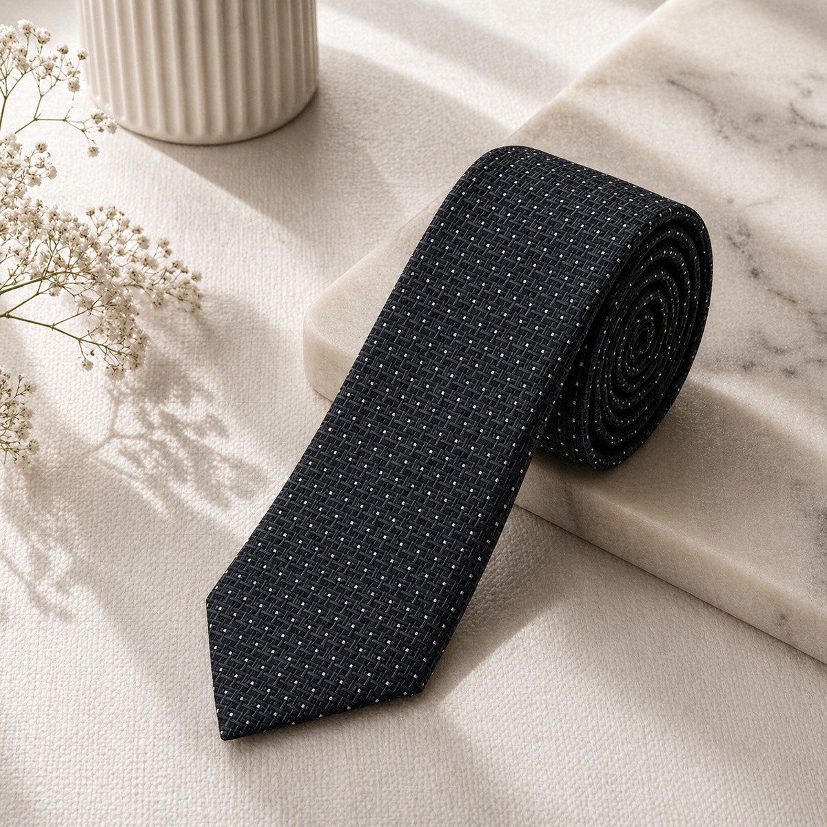 Men Slim Fit Tie 7cm Dark Grey Printed
