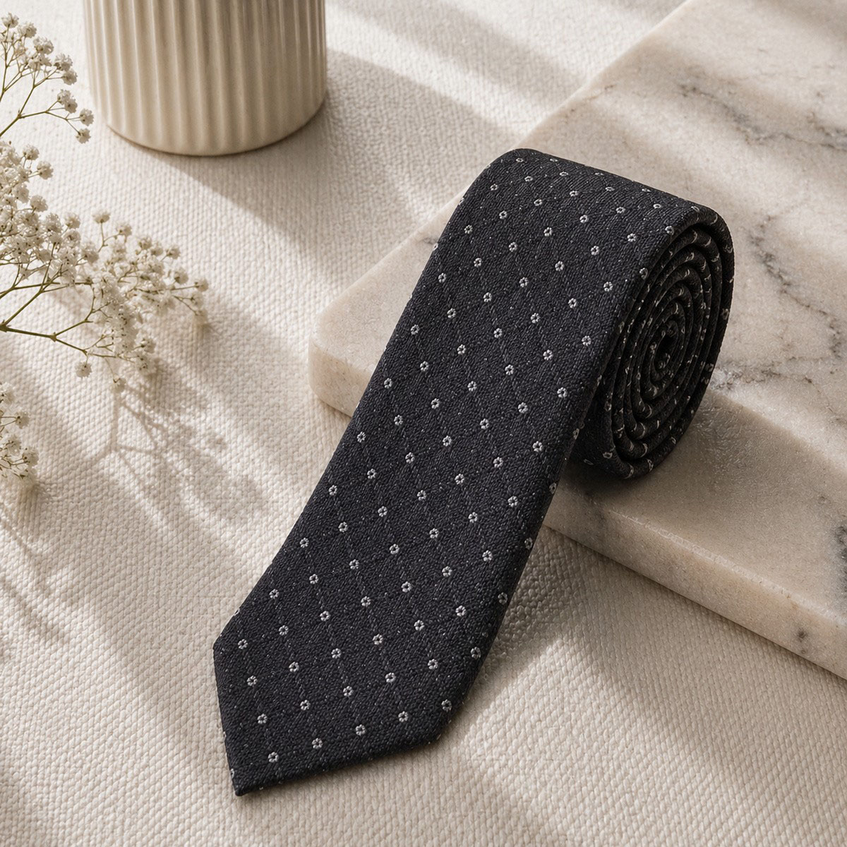 Men Slim Fit Tie 7cm Grey Printed