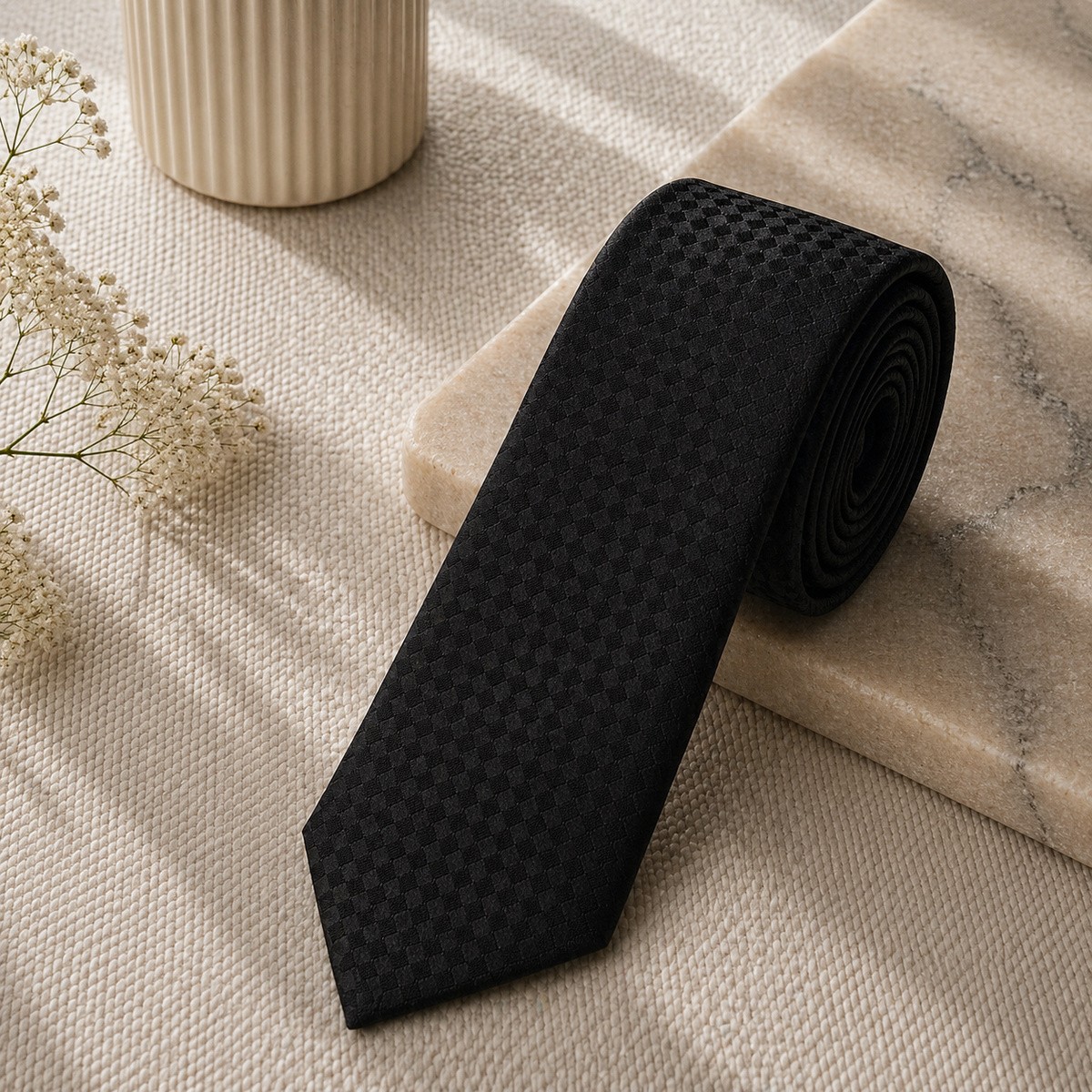 Men Slim Fit Tie 7cm Black Printed