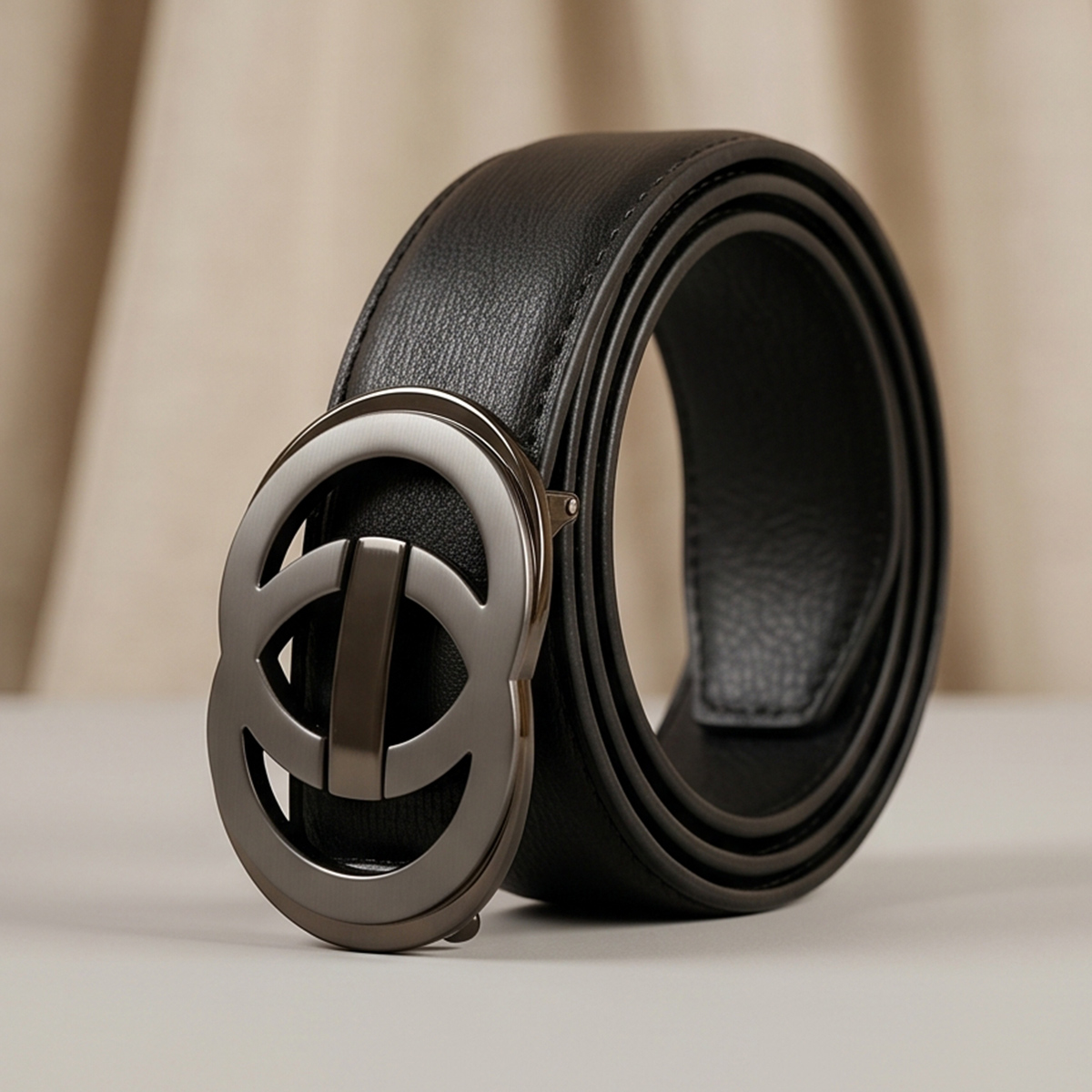 Mens Leather Belt With Automatic Sliding Buckle