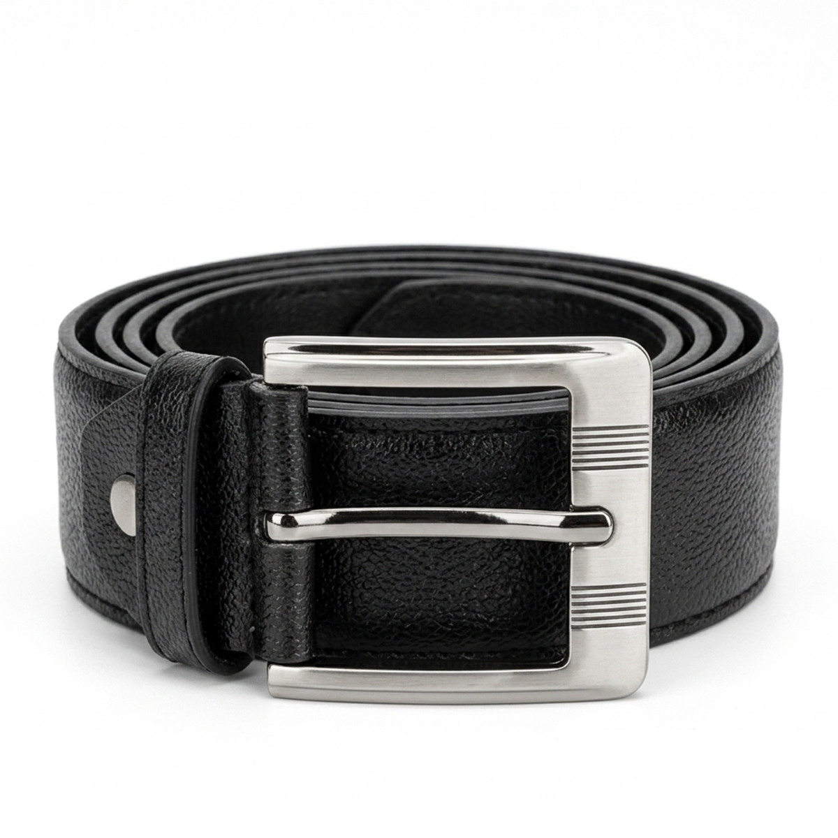 Mens Leather Belt With Brushed Silver Pin Buckle
