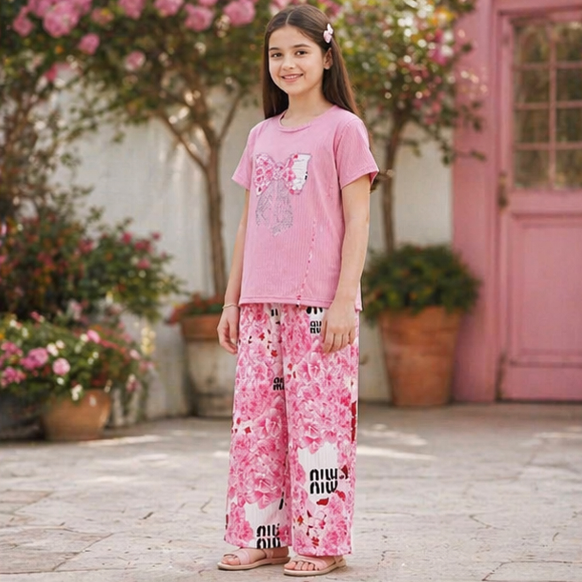 طقم بناتي مكون من قطعتين: بنطال ضيق وقميص بأكمام قصيرة | فتيات | ملابس الفتيات | Girls Top Wear | Girls T-Shirts طقم بناتي مكون من قطعتين: بنطال ضيق وقميص بأكمام قصيرة | فتيات | ملابس الفتيات | Girls Top Wear | Girls T-Shirts