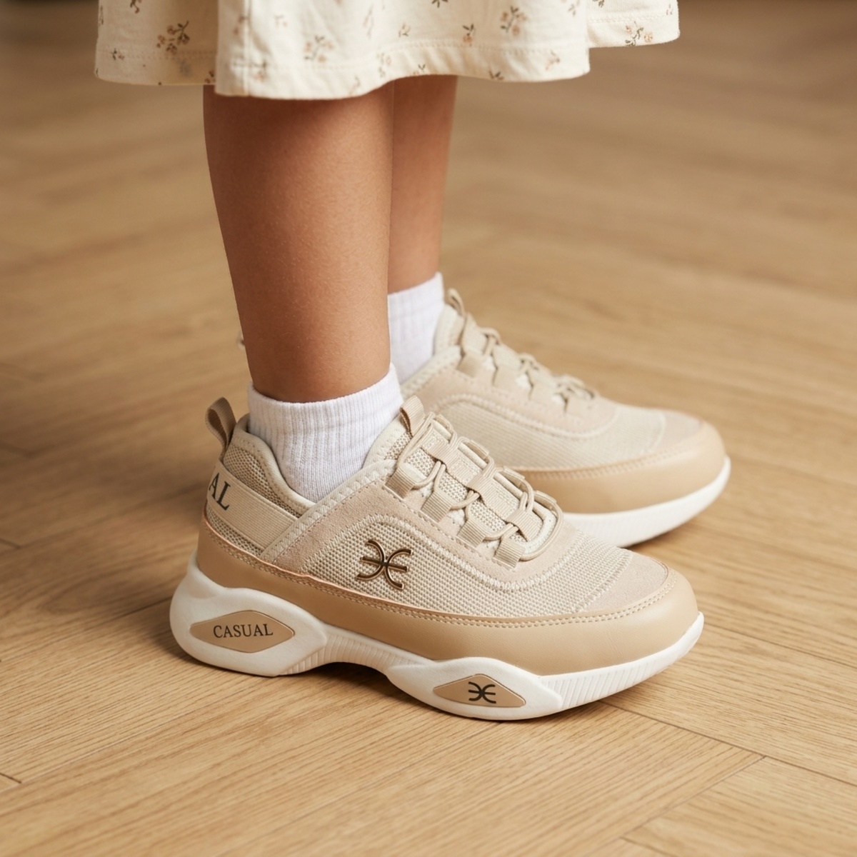 حذاء رياضي للبنات برباط بيج | فتيات | أحذية الفتيات | Girls Flat Shoes