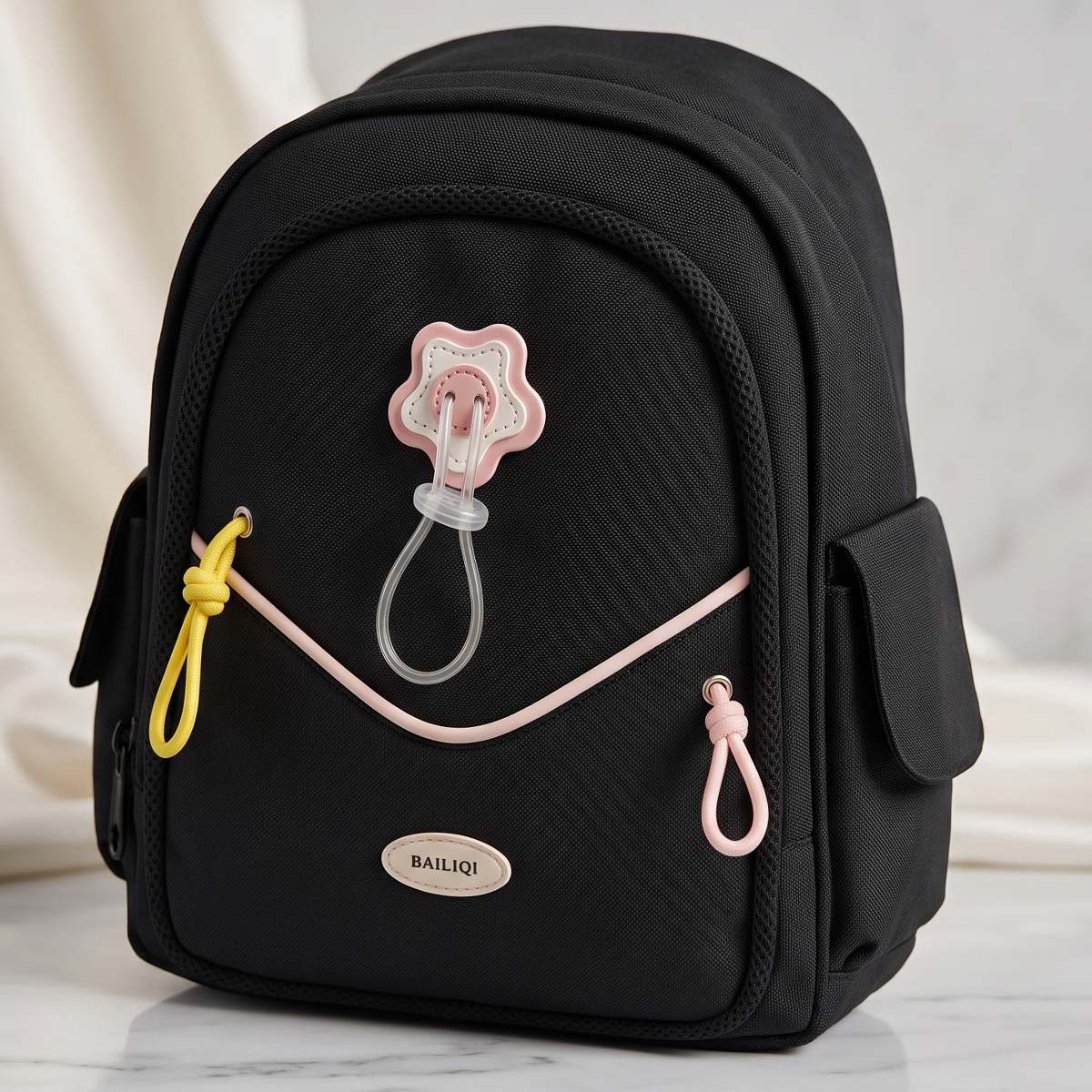 Baliqi Casual Black Backpack With Pink Accent For Girls