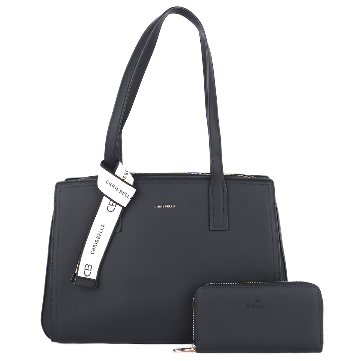 Chrisbella Shoulder Bag with Long Wallet Black