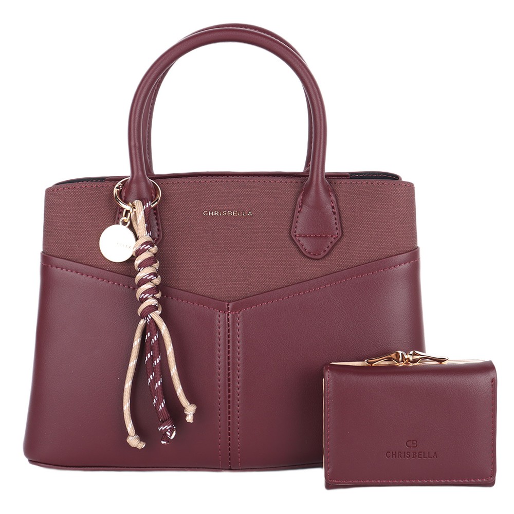 Chrisbella Handbag and Wallet Set Maroon | Women | Women Bags | Hand Bags