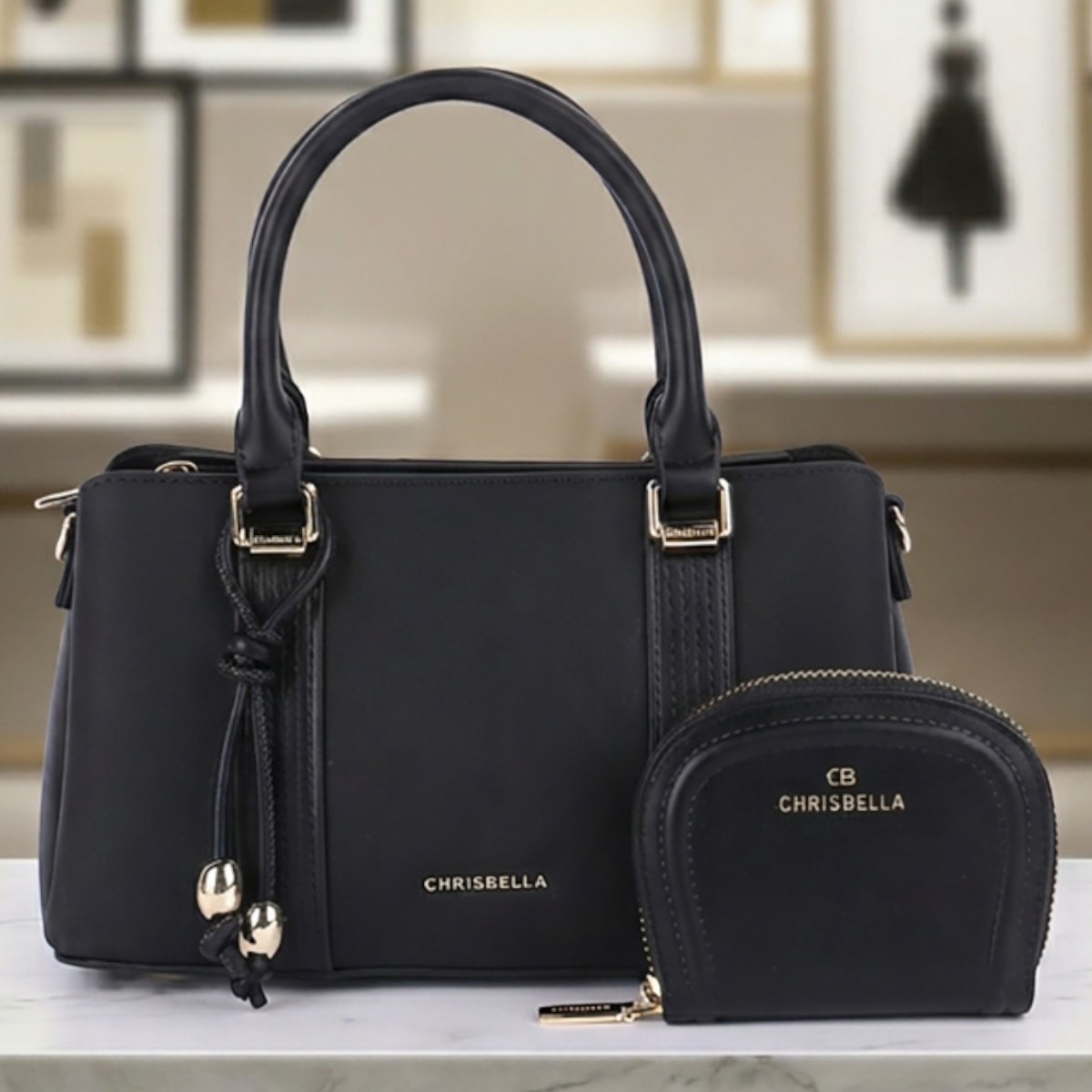 Chrisbella Ladies Bag Plain 2 Pieces Set