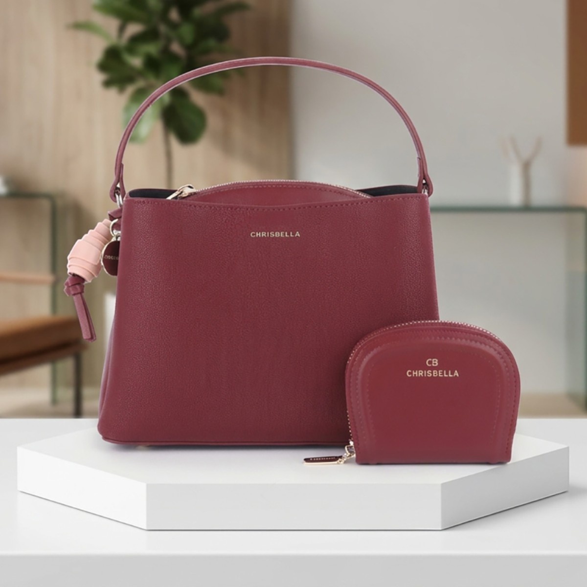Chrisbella Ladies Bag Plain 2 Pieces Set