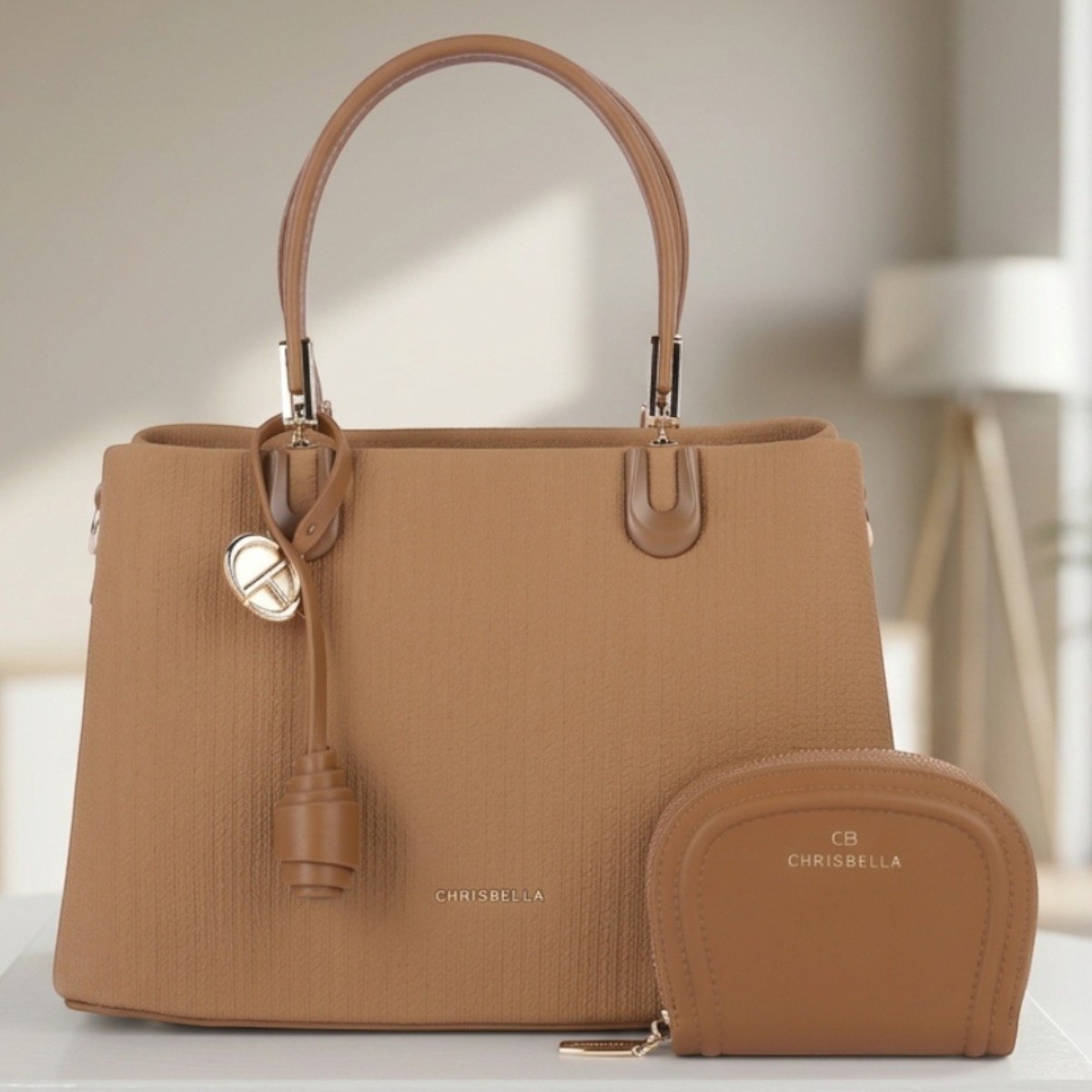 Chrisbella Ladies Bag Plain 2 Pieces Set