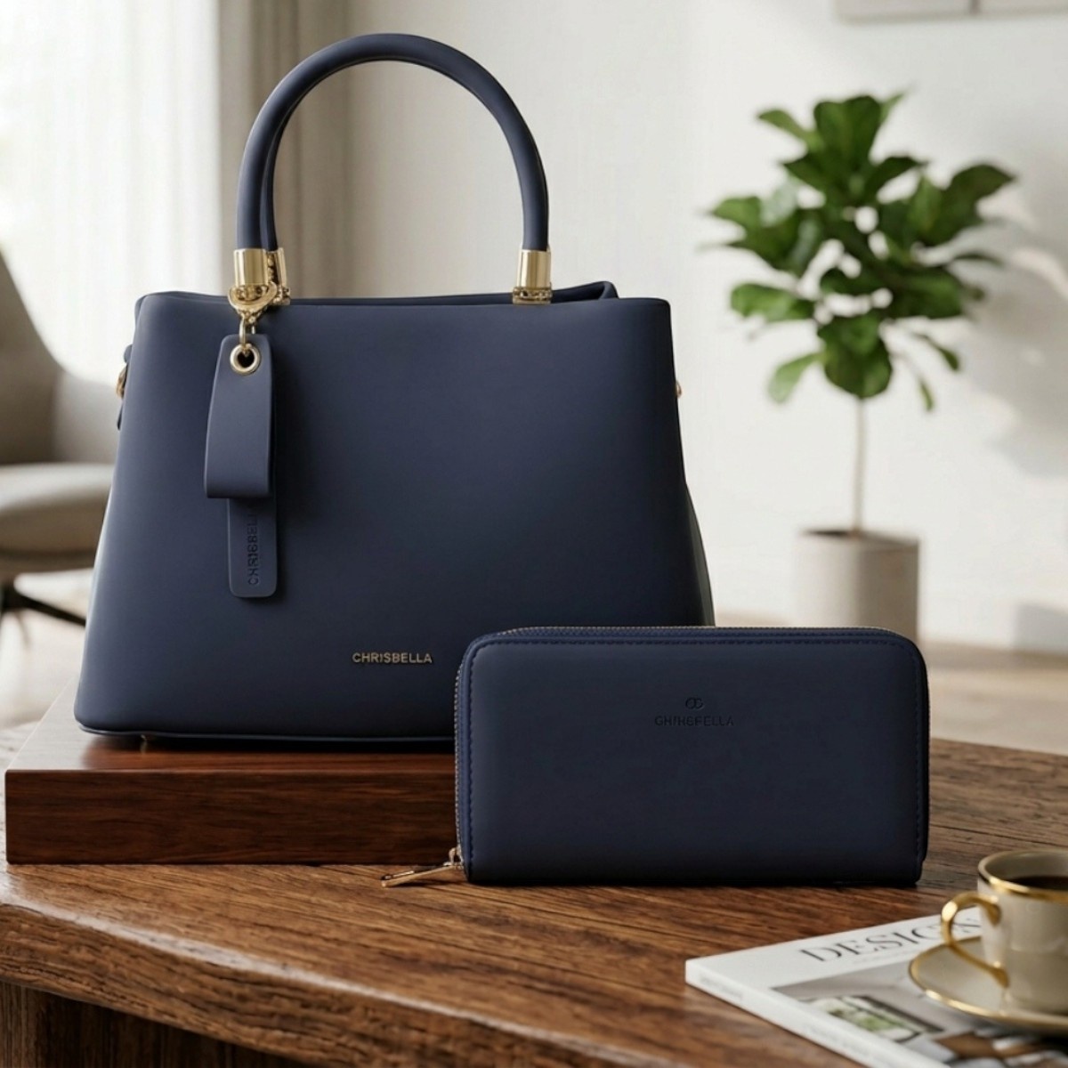 Chrisbella Ladies Bag Plain 2 Pieces Set