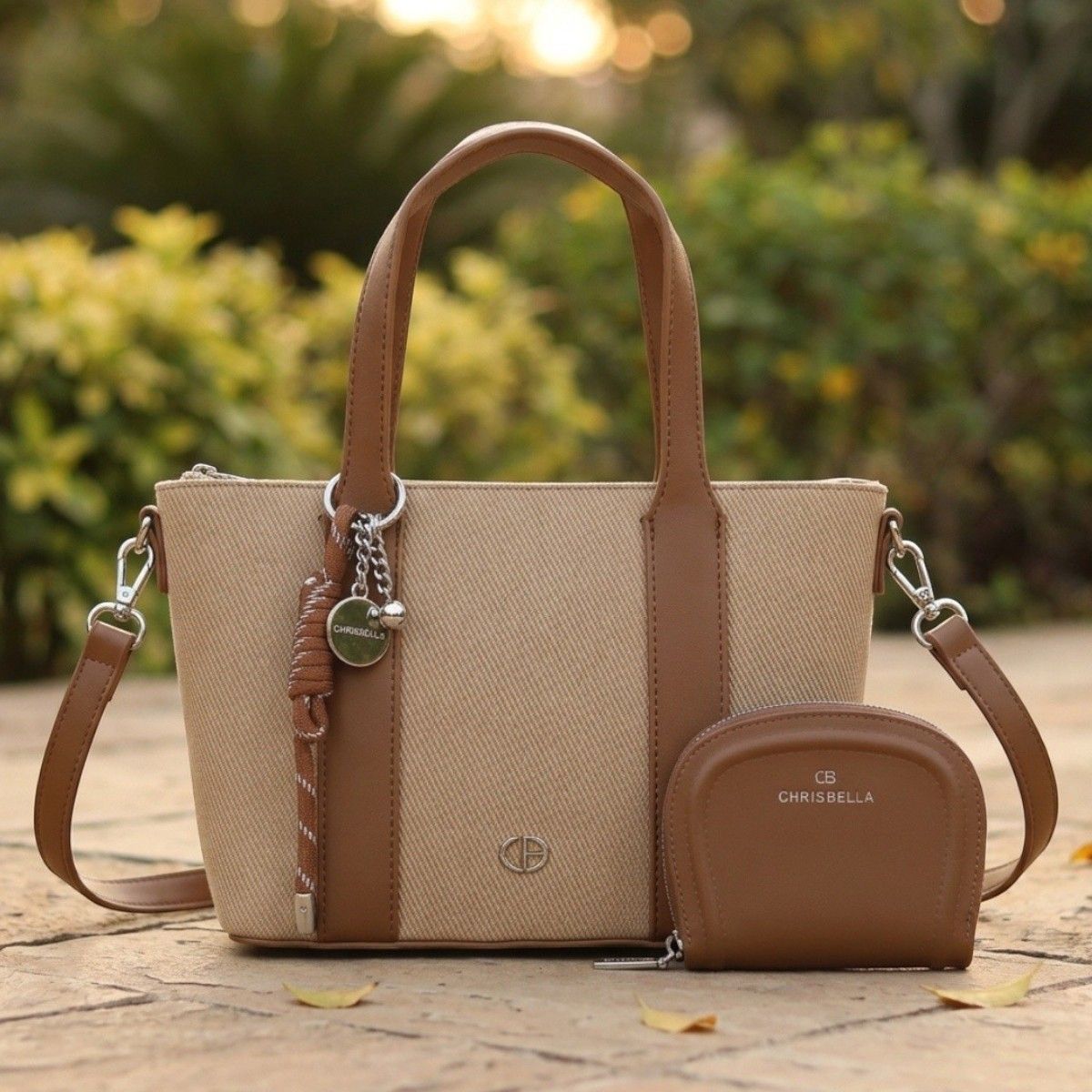 Chrisbella Ladies Bag Plain 2 Pieces Set