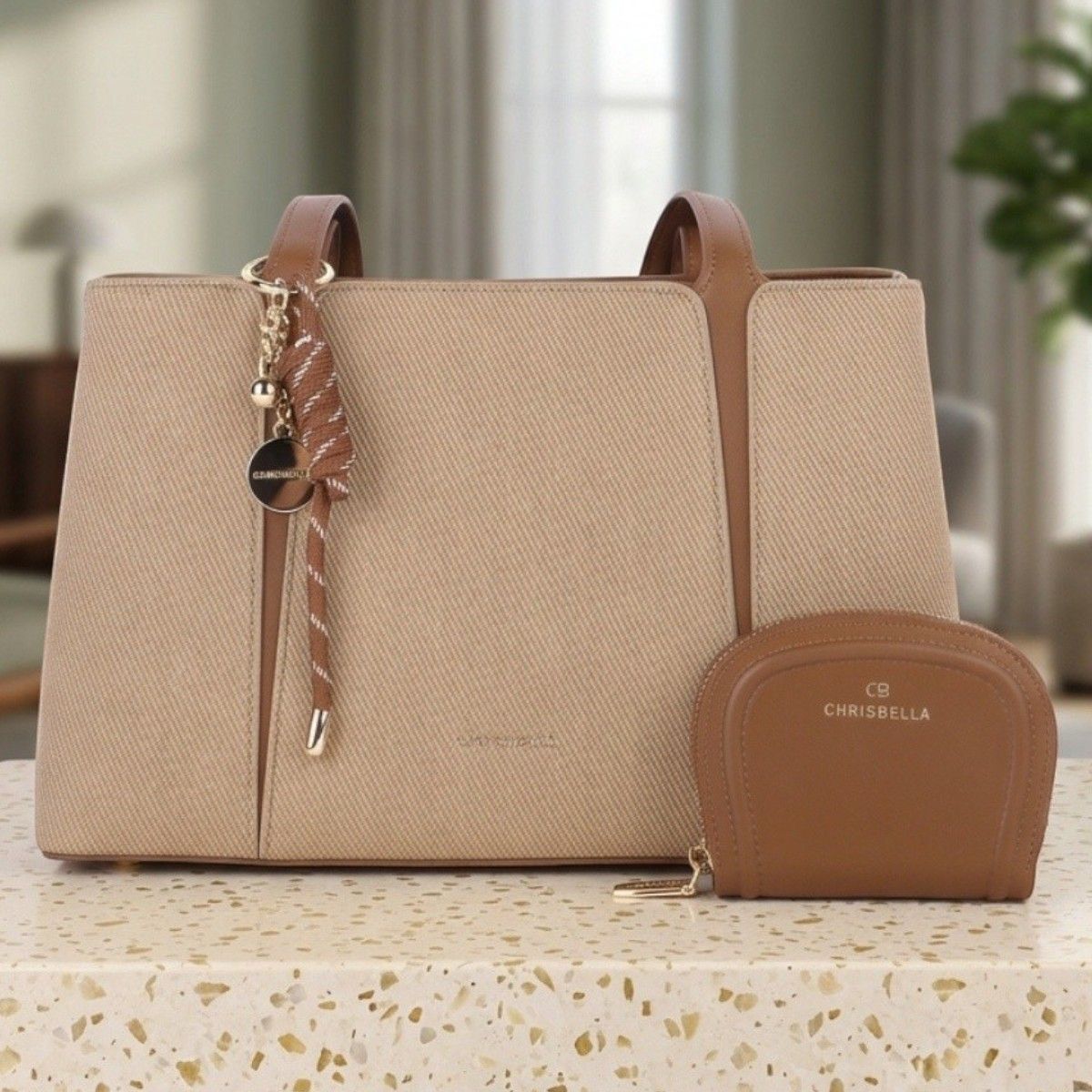 Chrisbella Ladies Bag Plain 2 Pieces Set