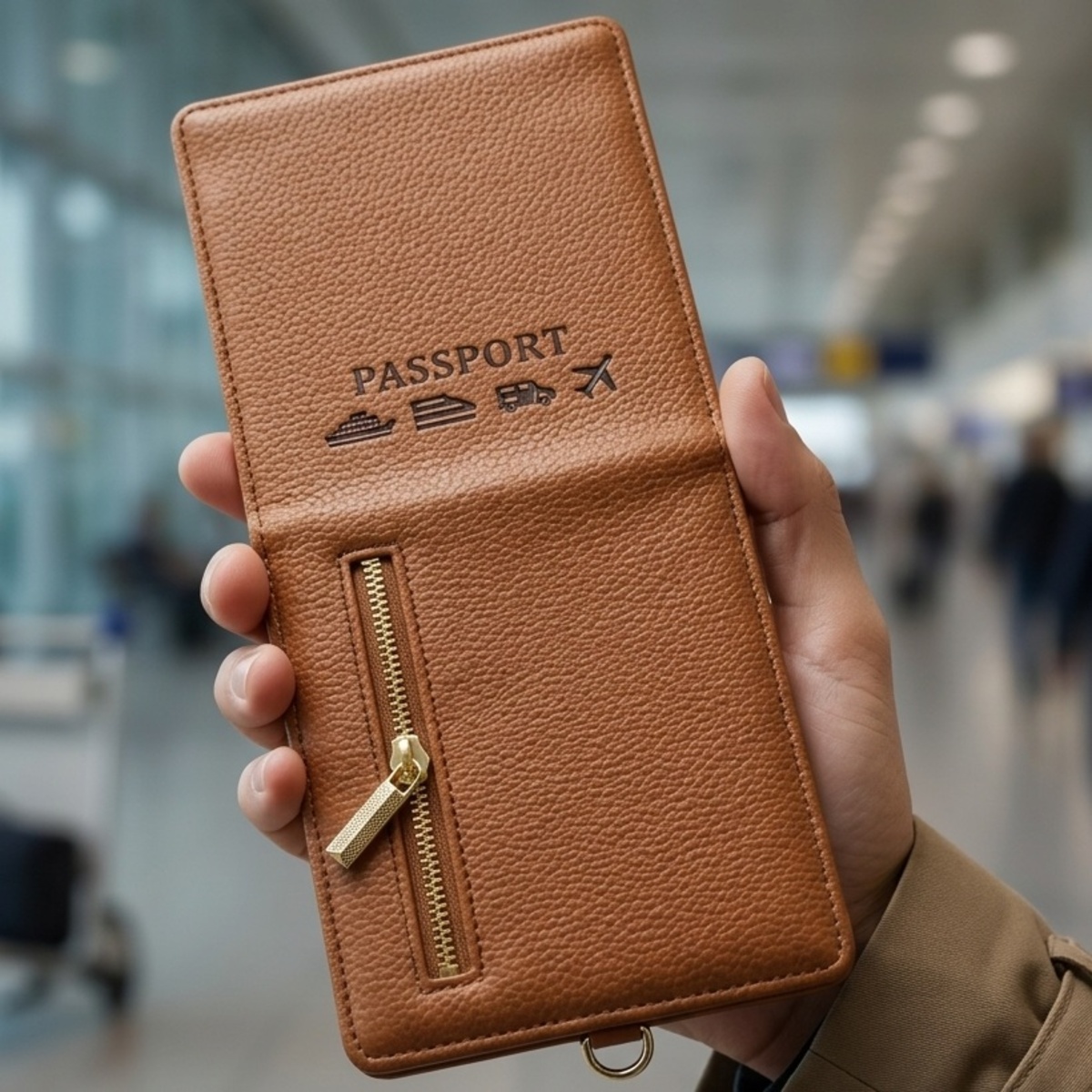 Passport Cover with Zipper Pocket
