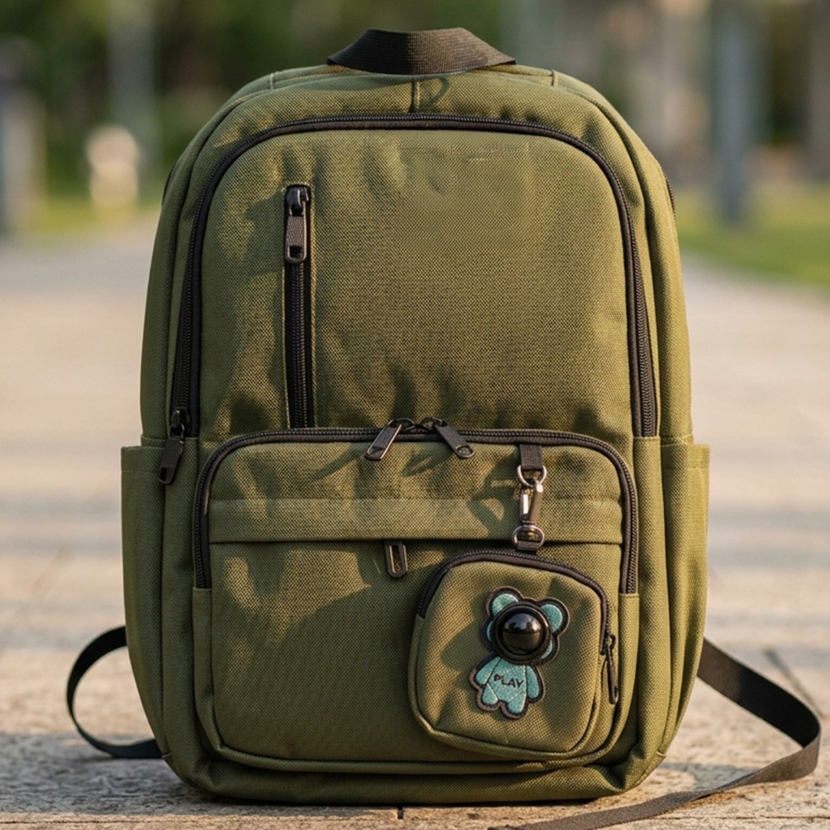 Backpack with Bear Patch Green
