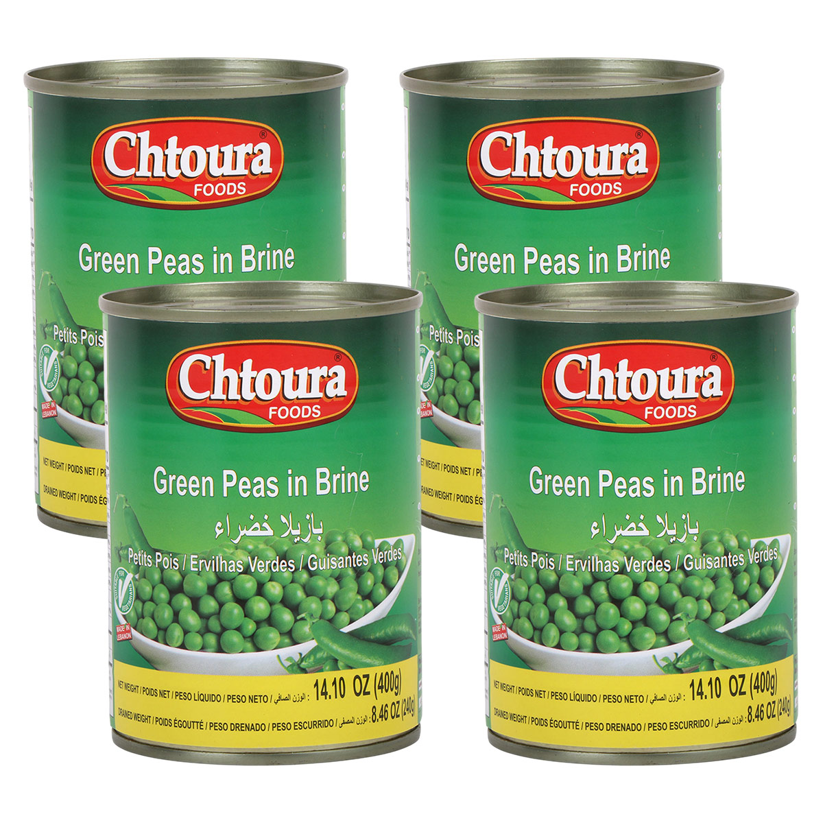 Chtoura Foods Green Peas In Brine 4x400g