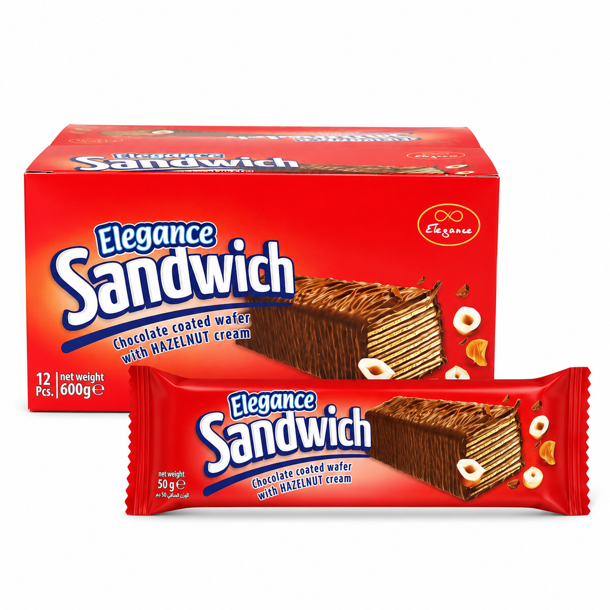 Elegance Sandwich Chocolate Coated Wafer with Hazelnut Cream 12x50g