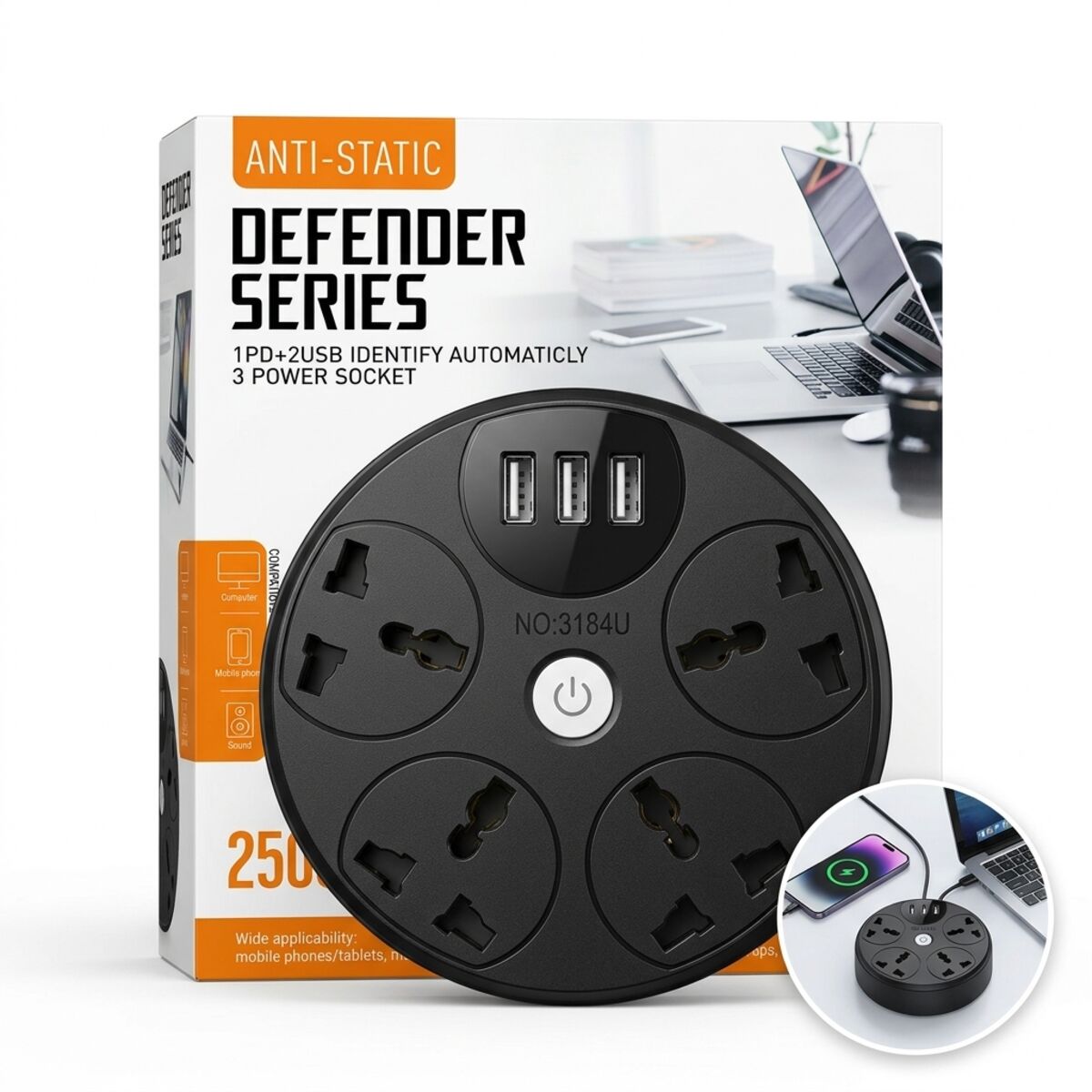 Defender Series Anti-Static Power Socket With USB Ports