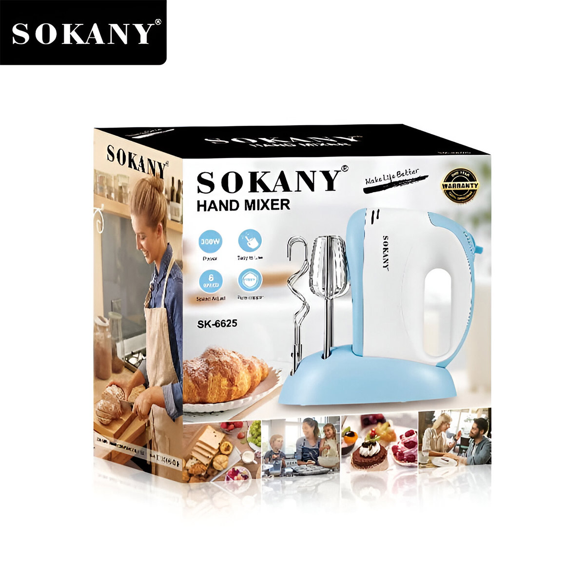 Sokany Sk-6625 Hand Mixer 300 Watt With 6 Speeds - SK-6625