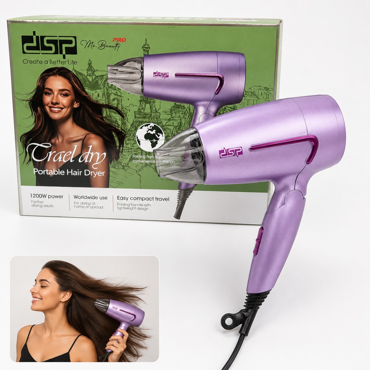 DSP Travel Dry Portable Hair Dryer 1200W