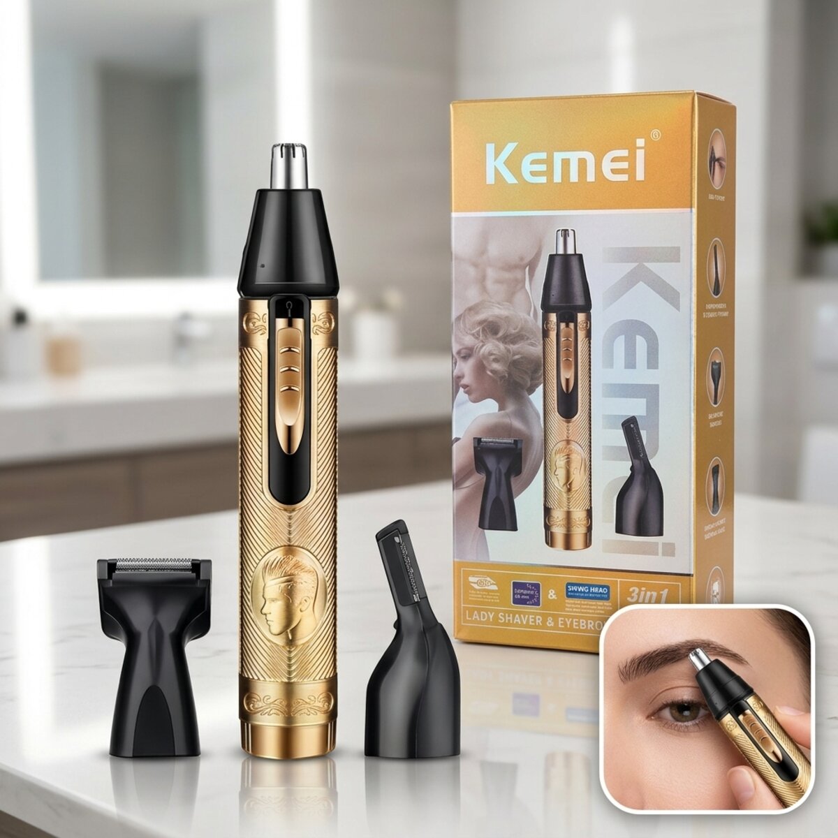 Kemei 1 Lady Shaver & Eyebrow Trimmer 3 In 1