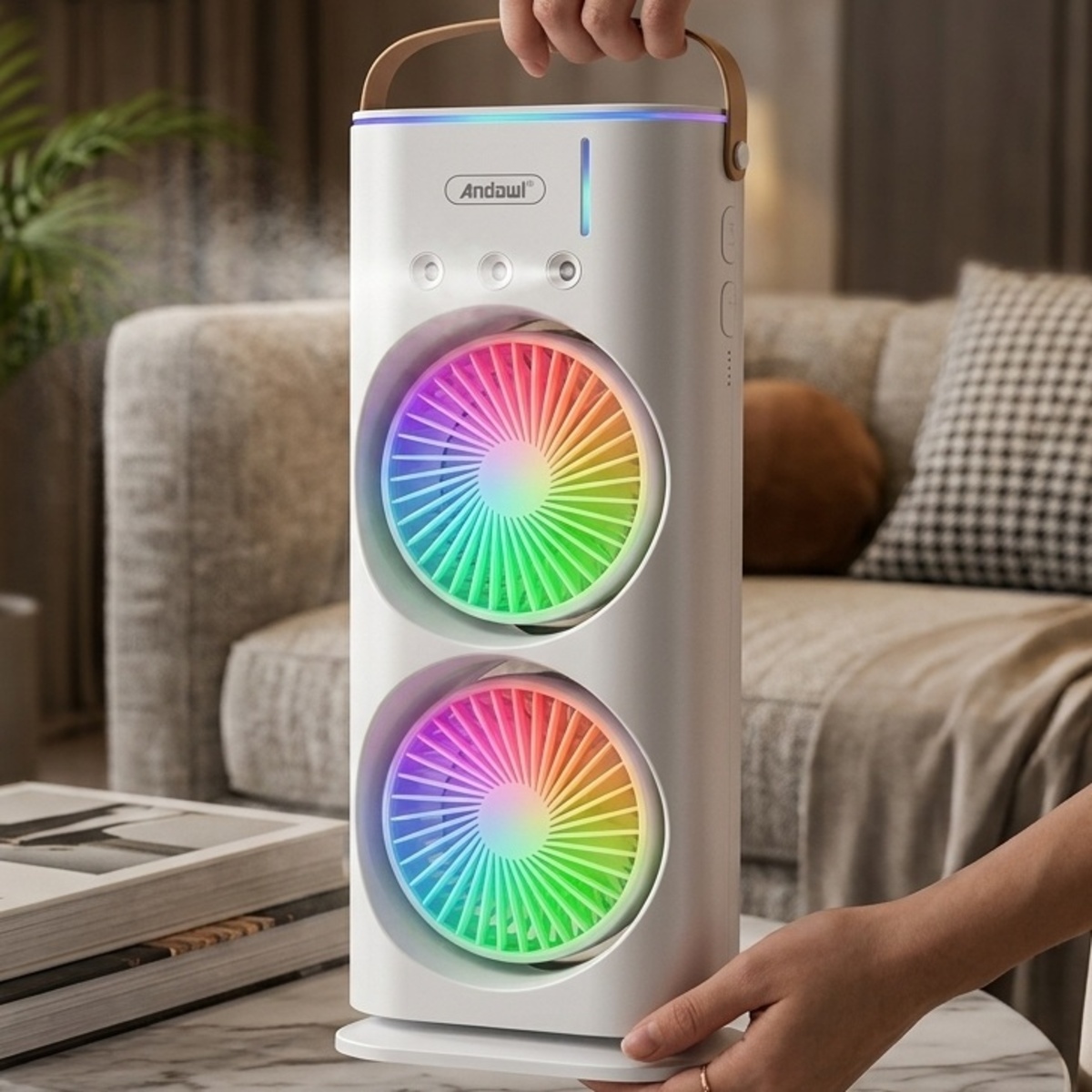 Andowl Dual Desk Fan With Humidifier