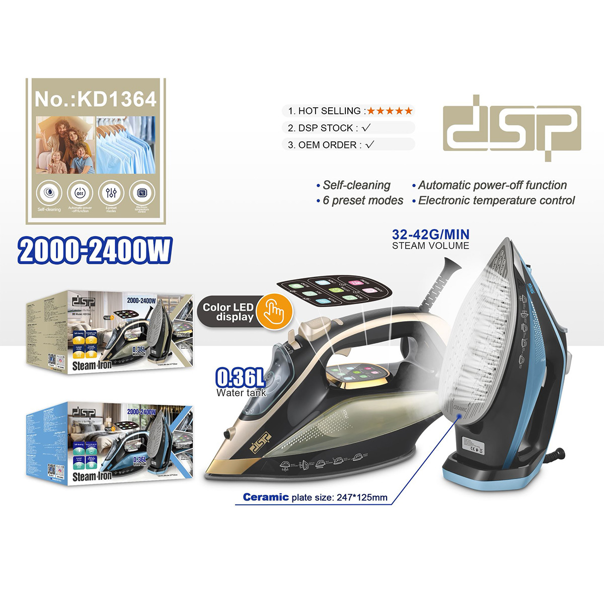 DSP Steam Iron 2000-2400 Watt KD1364