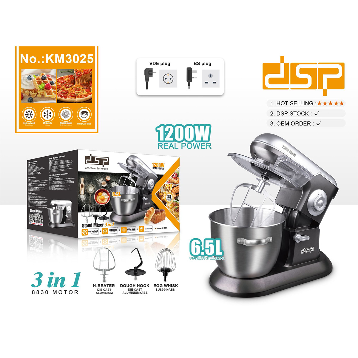 DSP 3 In 1 Stand Mixer 6.5L 1200 Watt KM3025 | Kitchen Appliances | Blenders & Mixers