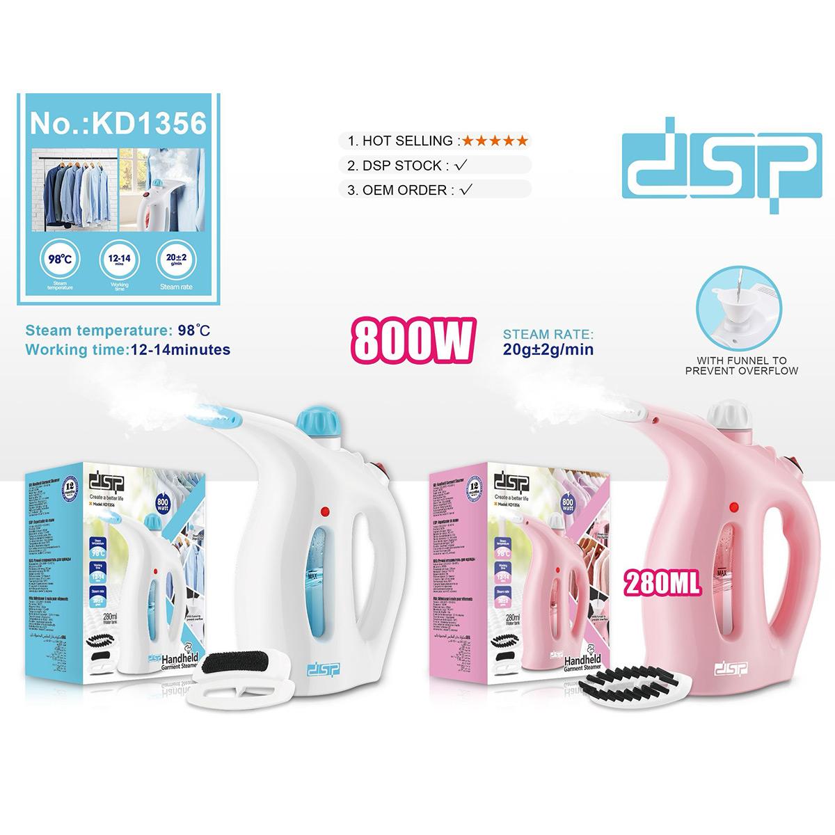 DSP Handheld Garment Steamer 800 Watt KD1356